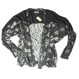 Maurices Large Black Floral Print Open Front Cardigan‎ Lightweight Duster